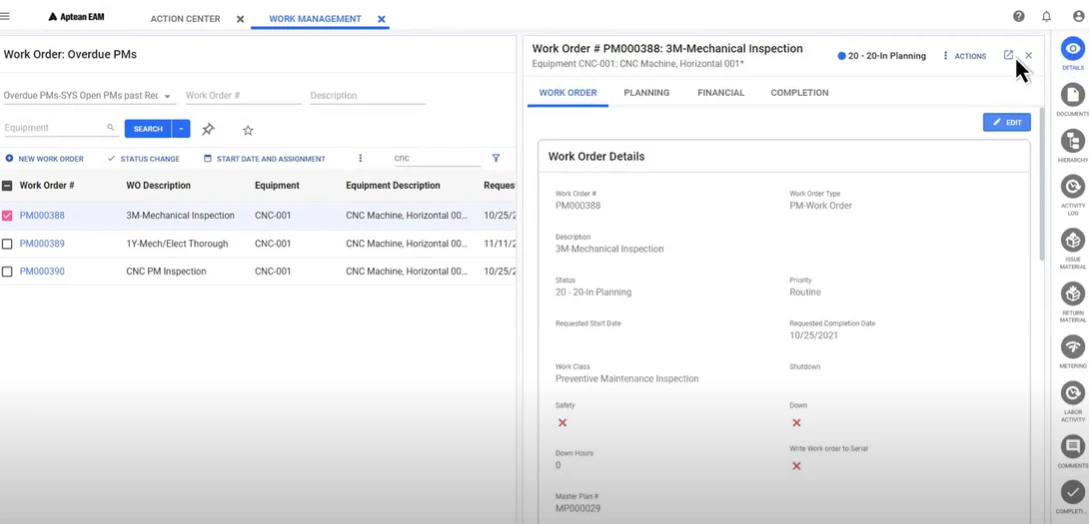 screenshot of Aptean EAM